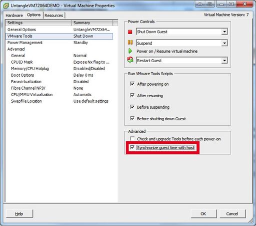 vCenter VM properties/tools options